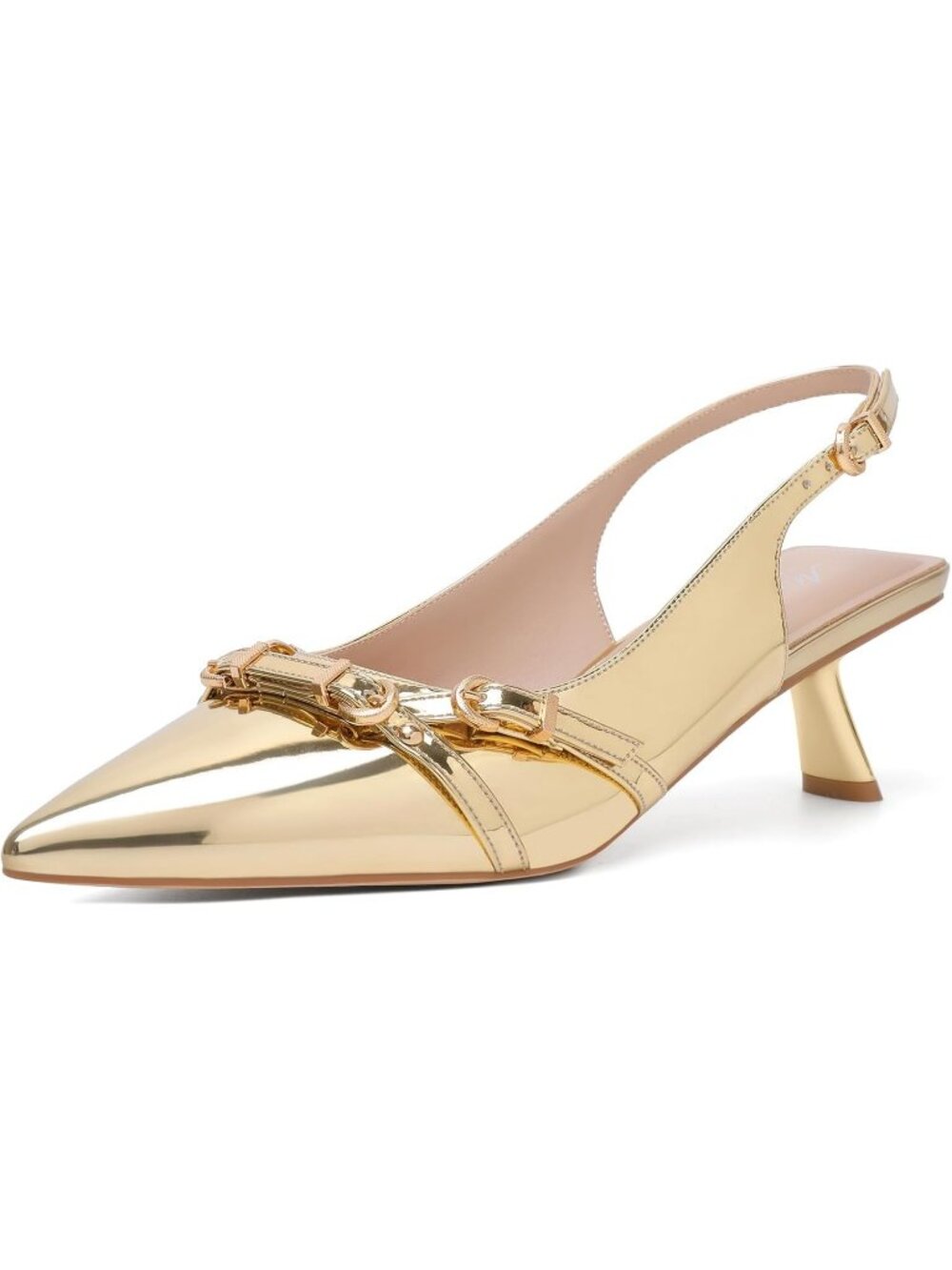 Women's Gold Patent Leather Kitten Heels Pointed Toe Pumps Party Dressy Shoes